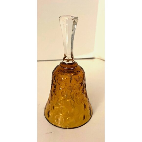 Vintage Amber Glass Bell Clear Handle Thumbprint Design 5 3/4” - Picture 1 of 6